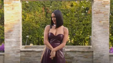 Staud Ab­stract Faux Patent-leather Mi­di Dress worn by Nikki Bella as seen in Twin Love (S01E01)