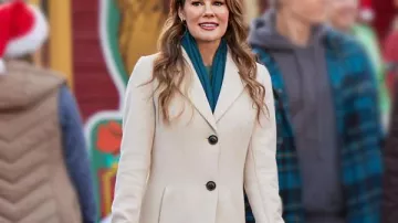 Melanie Navigating Christmas Chelsea Hobbs Off-White Wool Trench Coat of Melanie (Chelsea Hobbs) in Navigating Christmas