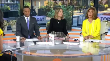 Suéter de cuello redondo Veronica Beard Nelia Cashmere usado por Savannah Guthrie como se ve en Today el 16 de noviembre de 2023
