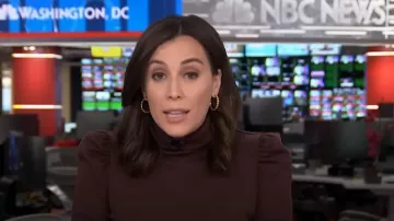 Veronica Beard Cedar Puff Sleeve Turtleneck Rib Top worn by Hallie Jackson as seen in Today on November 17, 2023