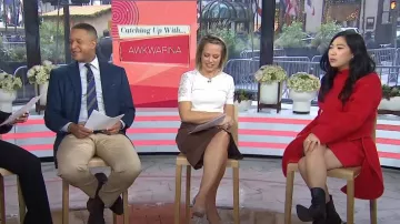 Victoria Beckham Logo-Embroidered Wool-Blend Jumper worn by Awkwafina as seen in Today on November 17, 2023