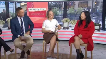 Victoria Beckham Circular 3D-Detailing Ribbed Miniskirt worn by Awkwafina as seen in Today on November 17, 2023