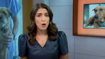 Ann Taylor Faux Leather Puff Sleeve Peplum Top worn by Liz Kreutz as seen in Today on November 20, 2023