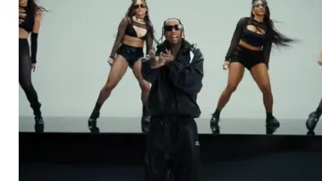 Balenciaga Black Hourglass Sunglasses (BB0256S) worn by Tyga in Bops Goin Brazy (Official Video)