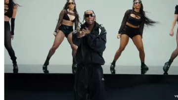 Balenciaga Black & Blue Leather '3B Sports Icon' Jacket worn by Tyga in Bops Goin Brazy (Official Video)