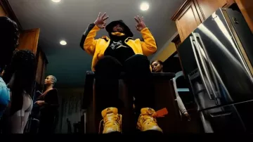 Off-White Black & Yellow-Diag 'Caravaggio Painting' Hoodie worn by 42 Dugg in 42 Dugg, CMG The Label - Bae (Official Music Video)