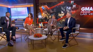 Vince Ribbed Collar Cardigan Sweater worn by Rebecca Jarvis as seen in Good Morning America on November 17, 2023