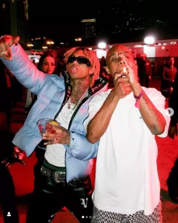 B.B. Simon Black Embellished 'Lavasan' Belt worn by Swae Lee on the Instagram account @swaelee