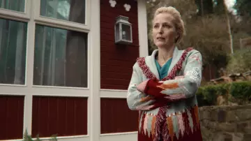 Drifters Longline Knitted Cardigan worn by Jean Milburn (Gillian Anderson) in Sex Education TV series (S03E06)