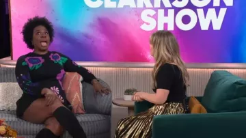 Gucci Lame and tulle midi skirt worn by Kelly Clarkson as seen in The Kelly Clarkson Show on November 15, 2023