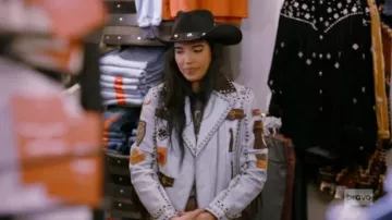 Branded Envy Boutique Naila's Sadlle Jack­et worn by Danielle Olivera as seen in Winter House (S03E05)
