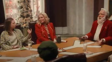 Veronica Beard Cedar Stripe Puff Sleeve Ribbed Turtleneck Top worn by Mrs. Claus (Elizabeth Mitchell) as seen in The Santa Clauses (S02E04)