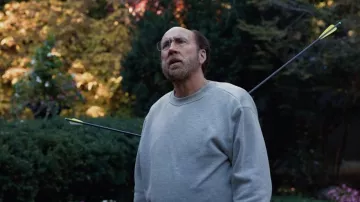 Grey sweater worn by Paul Matthews (Nicolas Cage) as seen in Dream Scenario movie outfits