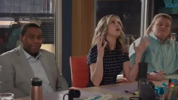 Victoria Beckham Houndstooth Fitted Dress worn by Tami (Taylor Louderman) as seen in Kenan (S01E03)