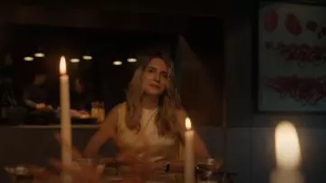 Roksanda Nara Bi-Colour Cape-Sleeve Silk Dress worn by Lee (Brit Marling) as seen in A Murder at the End of the World (S01E01)