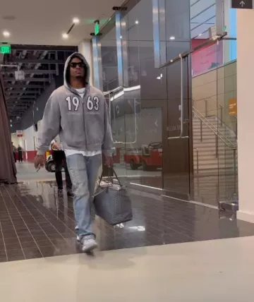 Rhude Lamborghini Blue Straight Jeans worn by Ja'Marr Chase on the Instagram account @lahjay10_