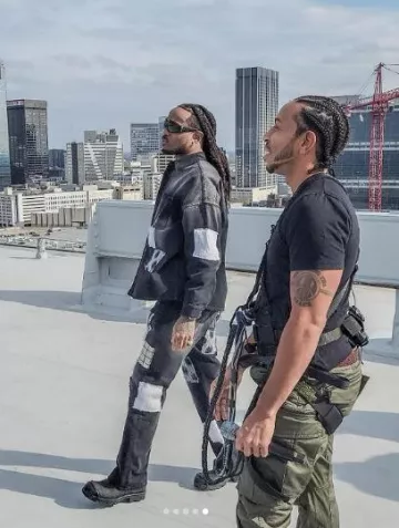 Marni Black Mohair Patch Wide Jeans worn by Quavo on the Instagram account @quavohuncho