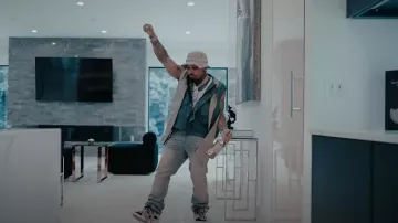 Kapital Green Hooded 'Gale' Scarf Vest worn by Doe Boy in HUH (Official Music Video)