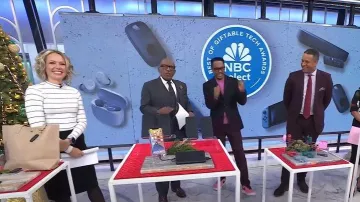 J. Crew Ribbed Striped Mock Neck Bodysuit worn by Dylan Dreyer as seen in Today on November 28, 2023