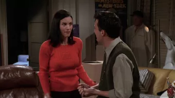 90s Red Orange Ribbed Sweater worn by Monica Geller (Courteney Cox) as seen in Friends TV show (Season 5 Episode 14)