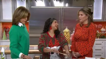 Holiday Time Llama with Scarf and Sunglasses Ugly Christmas Sweater worn by Aarti Sequeira as seen in Today on November 29, 2023