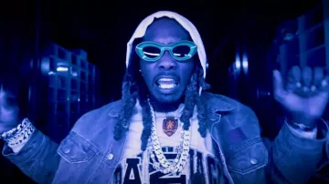 Balenciaga White Distressed Skater Logo Hoodie worn by Offset in Don't You Lie (Official Music Video)