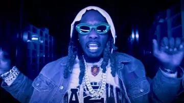 Balenciaga White Distressed Skater Logo Hoodie worn by Offset in Don't You Lie (Official Music Video)
