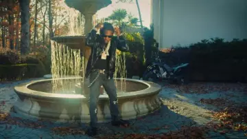 Chrome Hearts Grey Cross Patches Fleur Knee Jeans worn by Offset in Don't You Lie (Official Music Video)