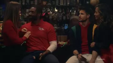 Tommy Hilfiger Color Block Sweater worn by Graham Stroop (Robbie Amell) as seen in EXmas movie wardrobe