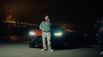 Gallery Dept. Olive Green & Orange Center Logo Hoodie worn by Albee Al in El Presidente with Money Man (Official Video)