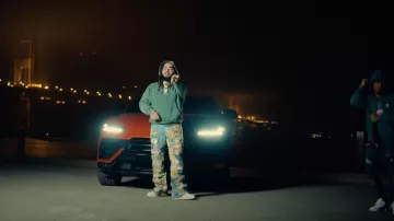 Kapital Blue Beautiful World Patch Flared Jeans worn by Albee Al in El Presidente with Money Man (Official Video)