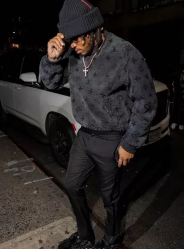 Louis Vuitton Dark Grey Shearling Monogram Sweatshirt worn by Future on the Instagram account @future