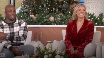 Favorite Daughter Amore Velvet Pants worn by Amanda Kloots as seen in The Talk on December 4, 2023