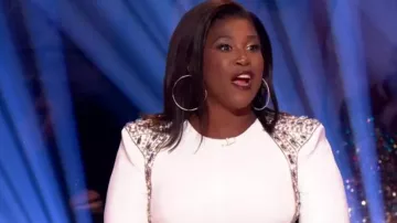 Karen Millen Embellished Caddy Cape Sleeve Woven Maxi Dress worn by Motsi Mabuse as seen in Strictly Come Dancing: It Takes Two (S21E03)