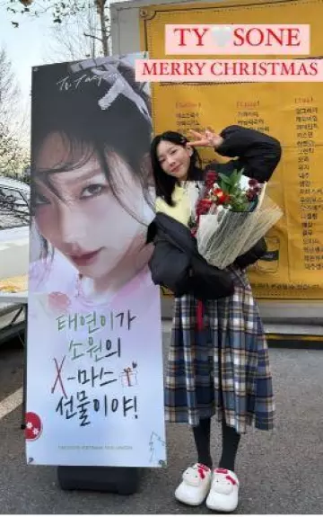 Falda larga de franela de Sinoon a Line usada por Taeyeon en su historia de Instagram el 3 de diciembre de 2023