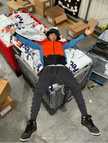 Nike Orange Colorblock 'Chain Of Craters' Jacket worn by Central Cee on the Instagram account @centralcee