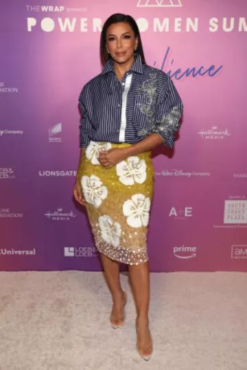 Des_Phemmes Sequined Hibiscus Midi Skirt worn by Eva Longoria Baston Power at Women Summit Changemakers on December 4, 2023