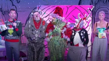 Dr Seuss Merry Grinchmas Sweater worn by Jerry O'Connell as seen in The Talk on December 6, 2023