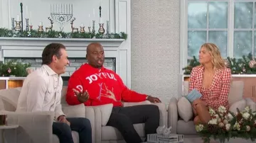 Cara Cara Claudine Top in Red Ivory Boucle worn by Amanda Kloots as seen in The Talk on December 7, 2023