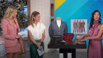 Cara Cara Ross Blazer in Red Ivory Boucle worn by Amanda Kloots as seen in The Talk on December 7, 2023