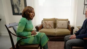 Simon Miller Axon Dress in Gummy Green Multi worn by Gayle King as seen in CBS Mornings on  December 7, 2023