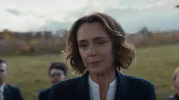 Vince Open Neck Loose Blouse worn by Kira Manning (Keeley Hawes) as seen in Orphan Black: Echoes (S01E04)