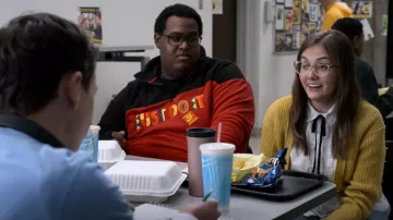 Nike Re-issue Jdi Half Zip Sweatshirt in Red worn by Jasper (Dominique Brown) as seen in Atypical (S04E03)