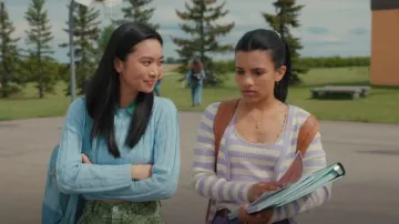 Mango Striped Ribbed Cardigan worn by Jackie Howard(Nikki Rodriguez) as seen in My Life with the Walter Boys (S01E03)