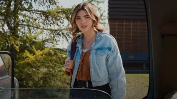 Abercrombie Drapey Mock­neck Den­im Jack­et worn by Erin (Alisha Newton) as seen in My Life with the Walter Boys (S01E07)