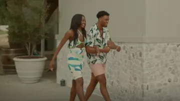 Simmi Cut Out Waist Midi Bodycon Dress in Green Multi Swirl Print worn by Hali Okeowo as seen in FBoy Island (S03E07)