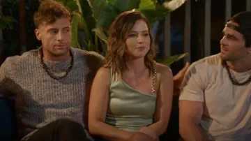 Alice + Olivia Karoline One-Shoulder Chain Strap Cutout Green Mini Dress worn by Katie Thurston as seen in FBoy Island (S03E07)