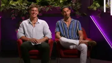 Zara Knit Striped Short Sleeve Button Down Men's Shirt worn by Teejay Halkias as seen in Big Brother (S15E14)