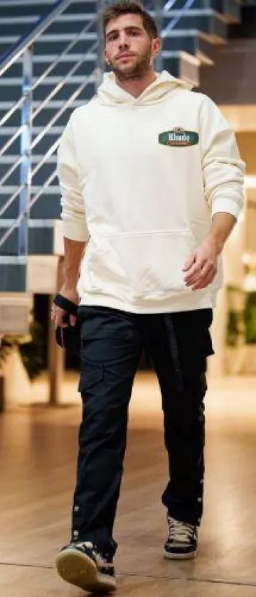 Rhude White & Green Racing Crest Hoodie worn by Sergi Roberto on the Instagram account @sergiroberto