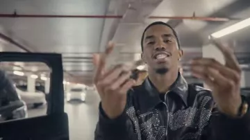 Givenchy Black Studded Logo Leather Jacket worn by King Combs in BENT FREESTYLE